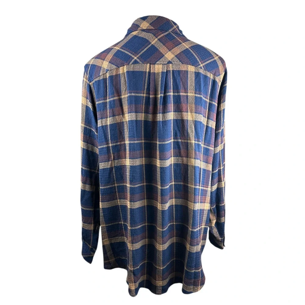Torrid Lizzie Crinkle Flannel Gauze Button Up Tunic Navy Plaid Plus Size 3 3X - Picture 10 of 13